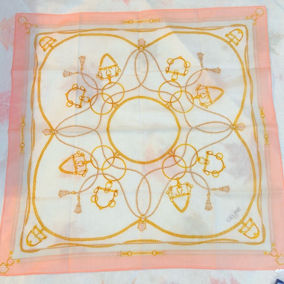 Celine White and Gold Patterned Scarf/ handkerchief cotton - Picture 2 of 3